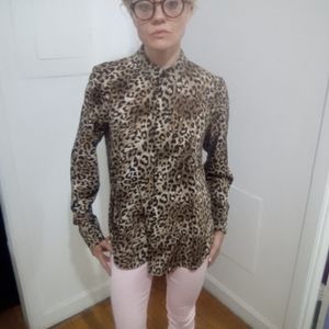 Leopard print silky blouse professional button down